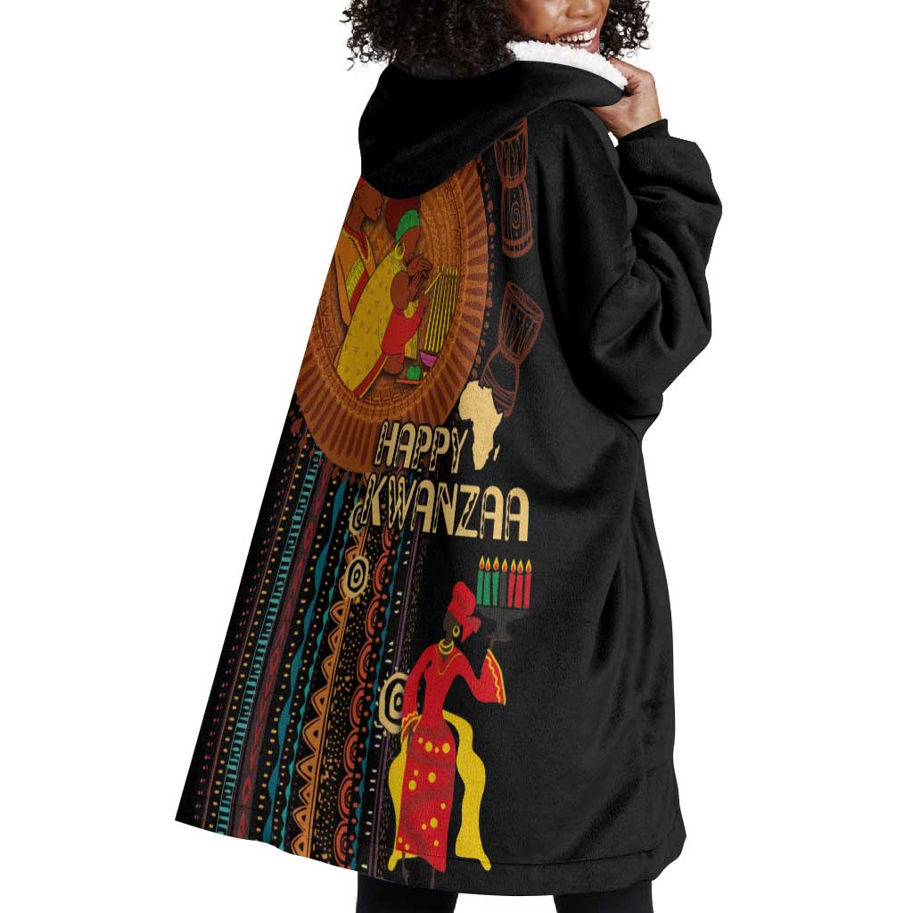 Happy Kwanzaa African Wearable Blanket Hoodie - Tribal Pattern LT03