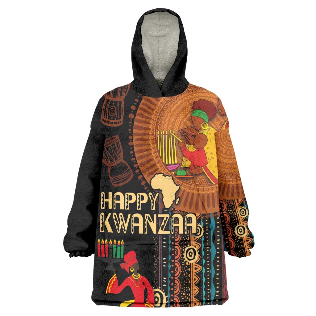 Happy Kwanzaa African Wearable Blanket Hoodie - Tribal Pattern LT03