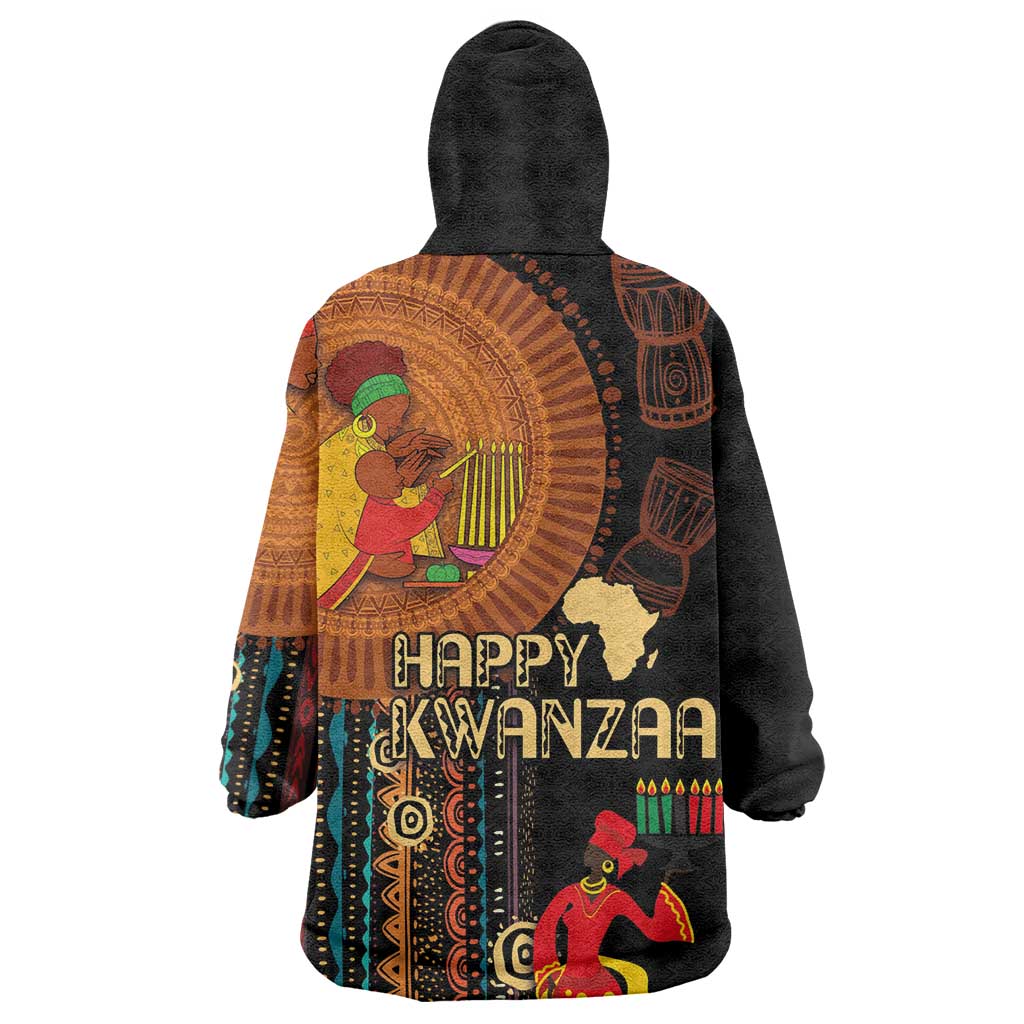 Happy Kwanzaa African Wearable Blanket Hoodie - Tribal Pattern LT03