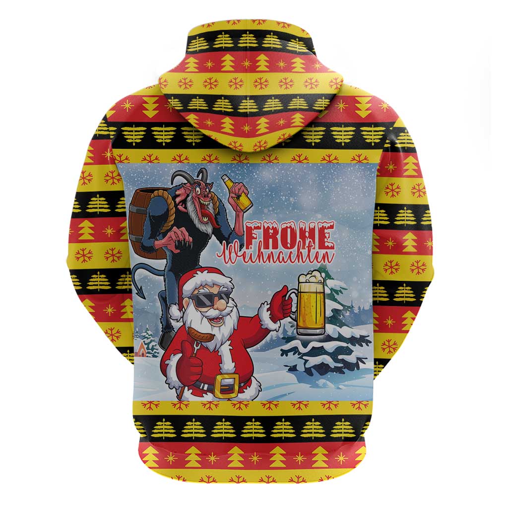 Deutschland Frohe Weihnachten Hoodie Funny Der Weihnachtsmann and Krampus Drink Beer Together LT03
