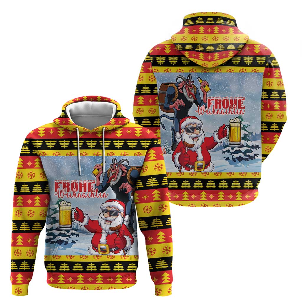 Deutschland Frohe Weihnachten Hoodie Funny Der Weihnachtsmann and Krampus Drink Beer Together LT03