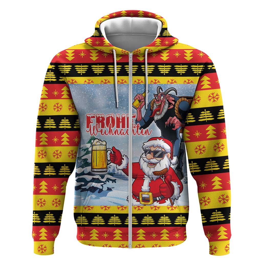 Deutschland Frohe Weihnachten Hoodie Funny Der Weihnachtsmann and Krampus Drink Beer Together LT03