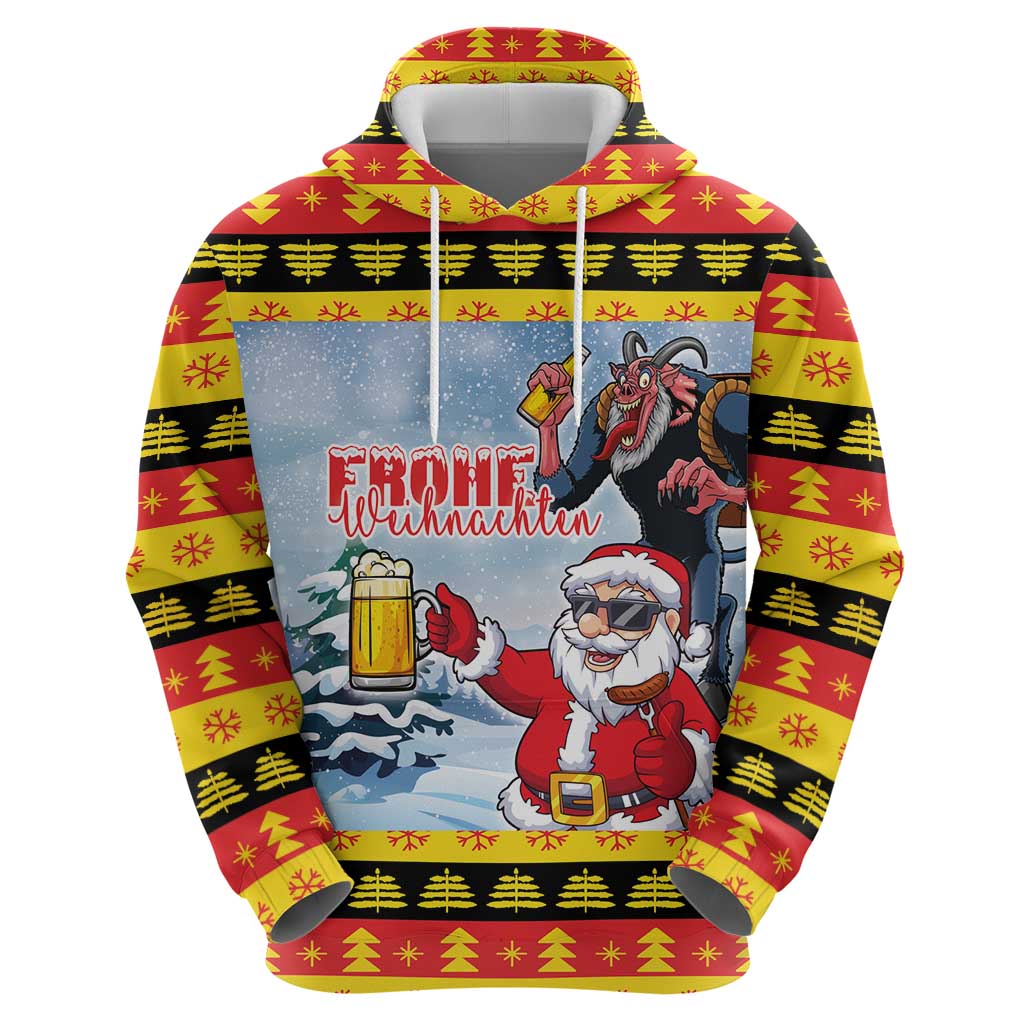 Deutschland Frohe Weihnachten Hoodie Funny Der Weihnachtsmann and Krampus Drink Beer Together LT03
