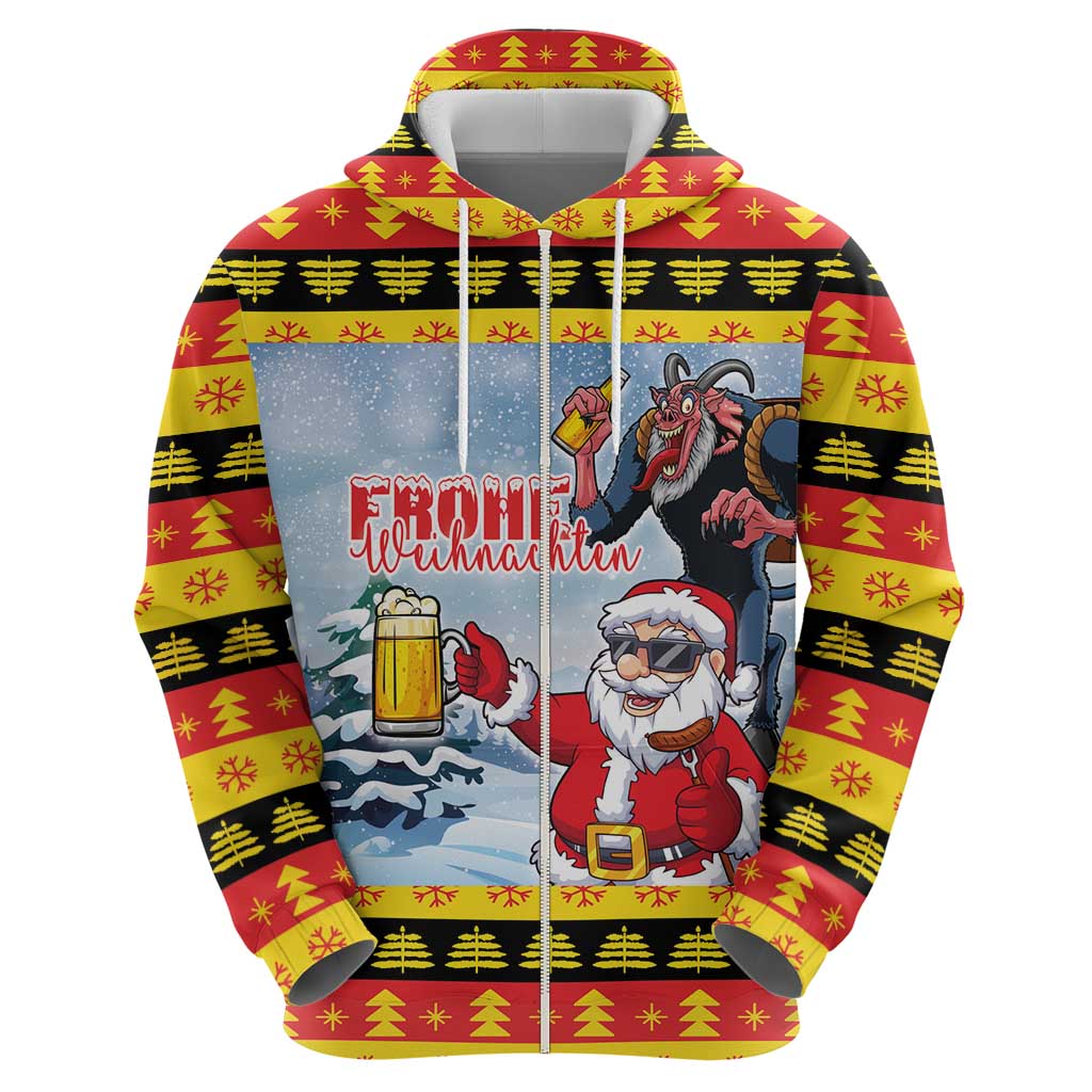 Deutschland Frohe Weihnachten Hoodie Funny Der Weihnachtsmann and Krampus Drink Beer Together LT03