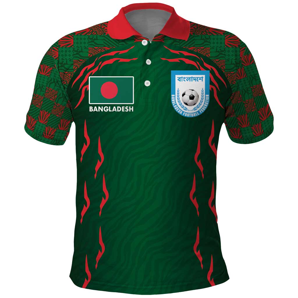 Custom Bangladesh Football Polo Shirt Bengal Tigers Green-Red Warriors LT03