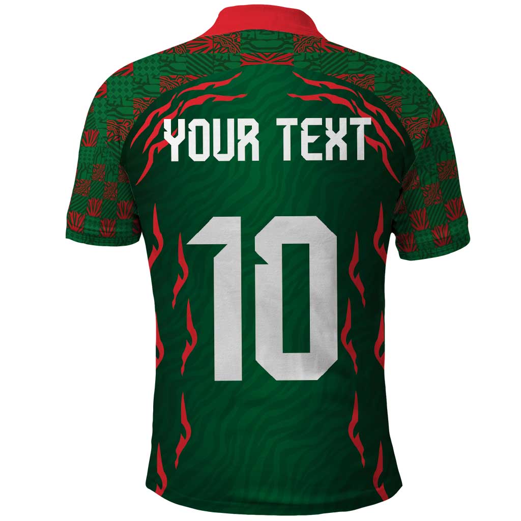 Custom Bangladesh Football Polo Shirt Bengal Tigers Green-Red Warriors LT03