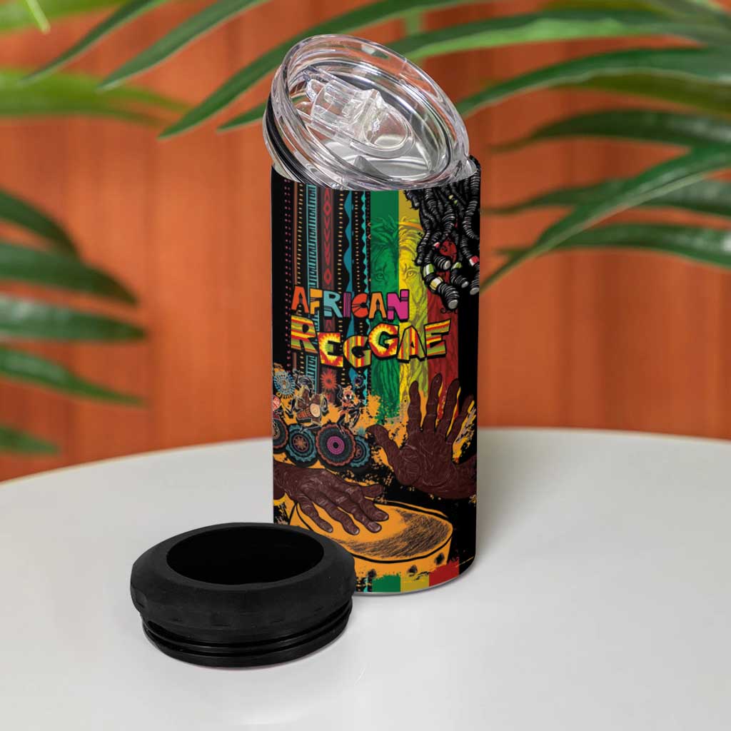 Afro-Caribbean 4 in 1 Can Cooler Tumbler African and Reggae Art Music LT03