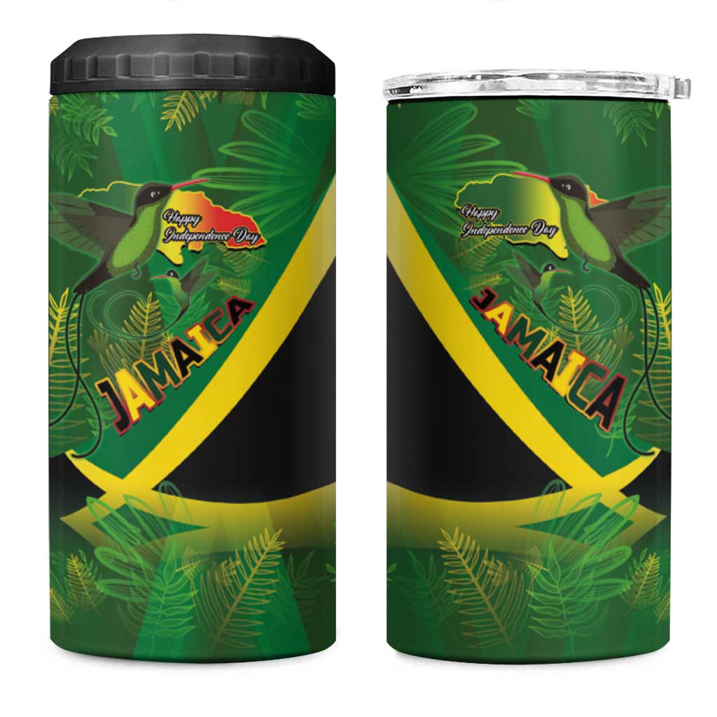 Afro Jamaica Independence Day 4 in 1 Can Cooler Tumbler Swallow-tail Hummingbird with Tropical Plants LT03