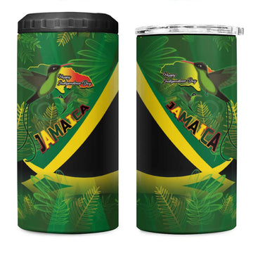 Afro Jamaica Independence Day 4 in 1 Can Cooler Tumbler Swallow-tail Hummingbird with Tropical Plants LT03