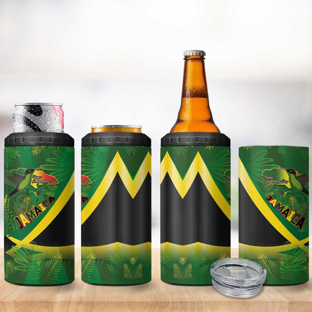 Afro Jamaica Independence Day 4 in 1 Can Cooler Tumbler Swallow-tail Hummingbird with Tropical Plants LT03