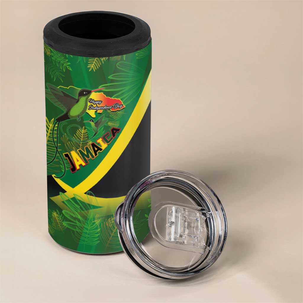 Afro Jamaica Independence Day 4 in 1 Can Cooler Tumbler Swallow-tail Hummingbird with Tropical Plants LT03