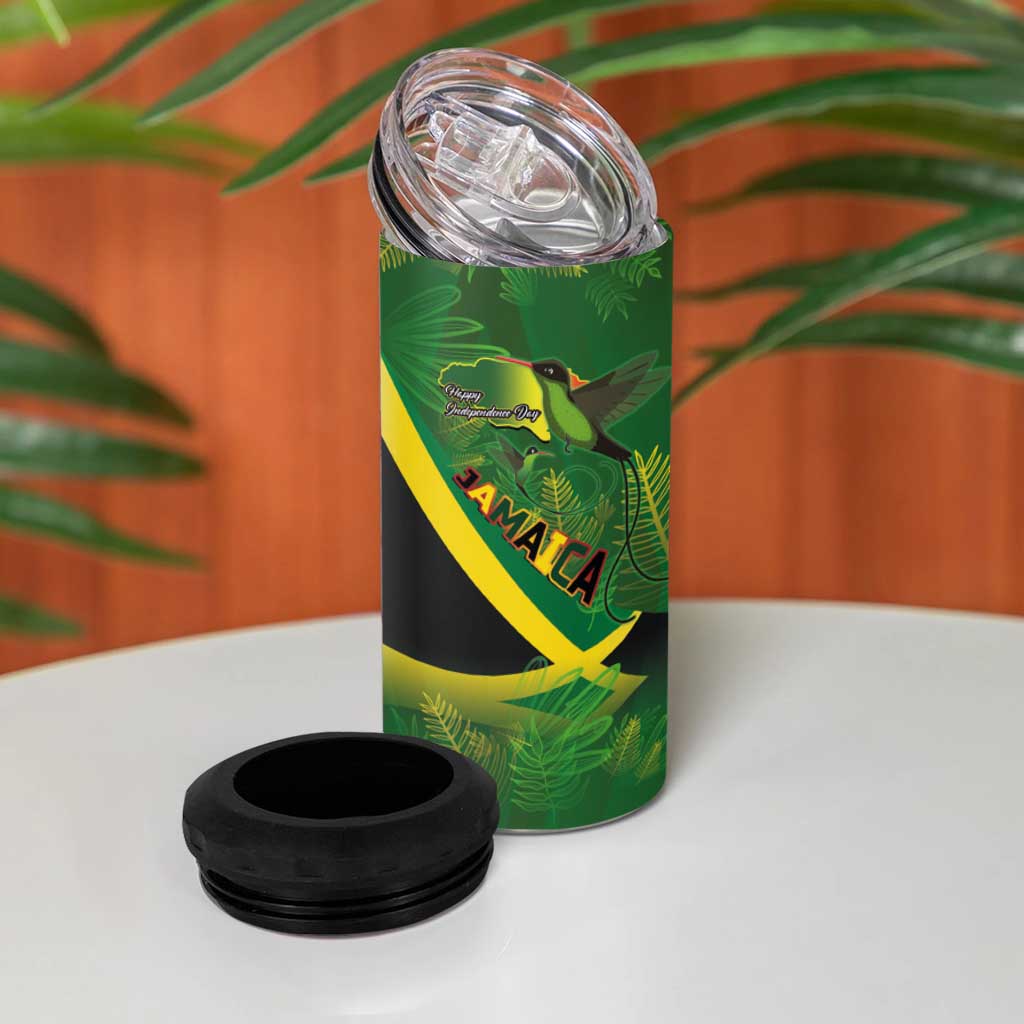 Afro Jamaica Independence Day 4 in 1 Can Cooler Tumbler Swallow-tail Hummingbird with Tropical Plants LT03