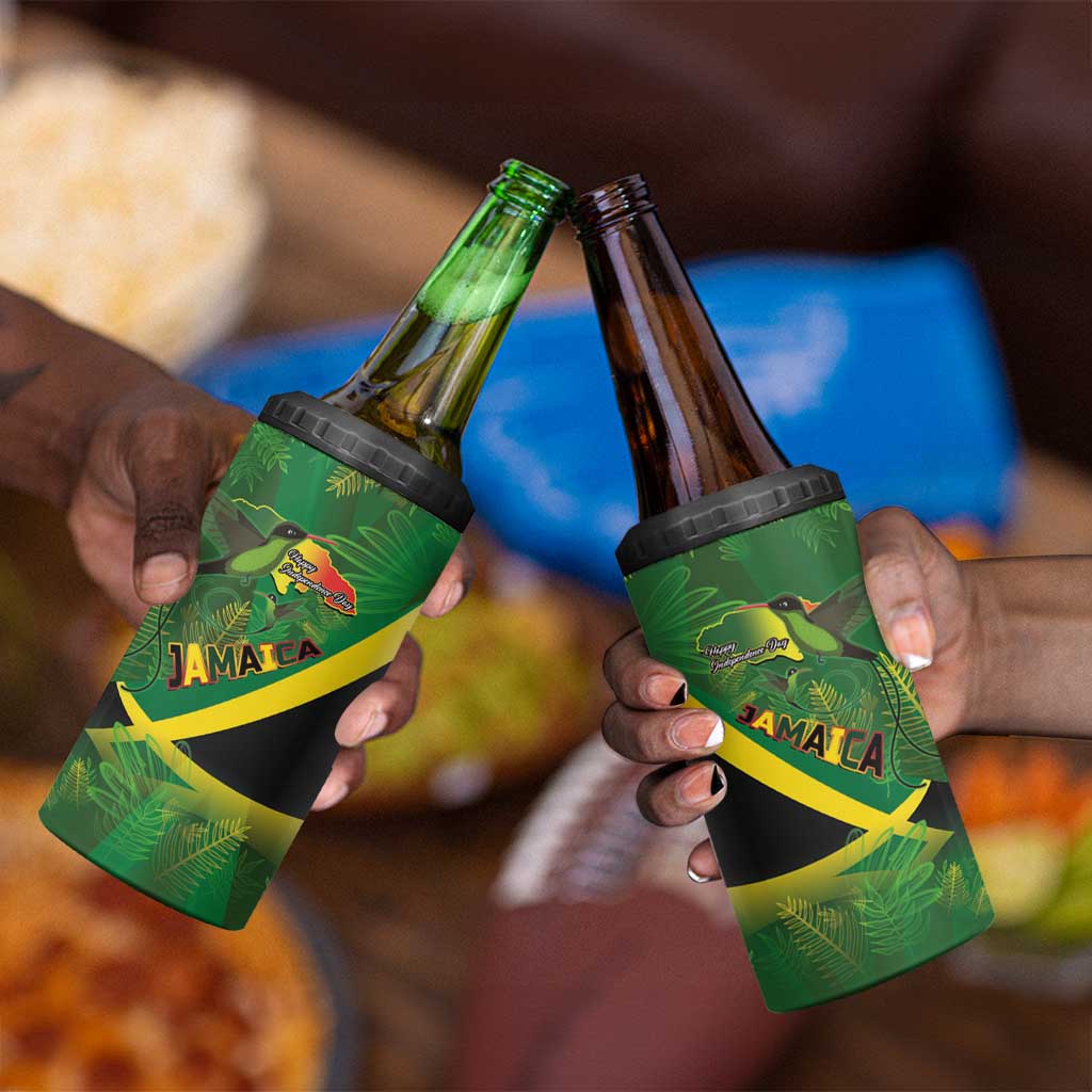 Afro Jamaica Independence Day 4 in 1 Can Cooler Tumbler Swallow-tail Hummingbird with Tropical Plants LT03