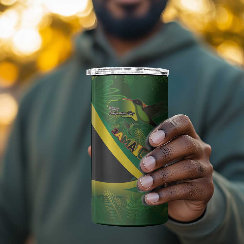 Afro Jamaica Independence Day 4 in 1 Can Cooler Tumbler Swallow-tail Hummingbird with Tropical Plants LT03