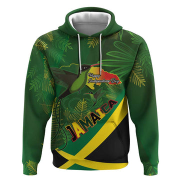 Jamaica Independence Day Hoodie Swallow-tail Hummingbird Tropical Plants and National Flag LT03