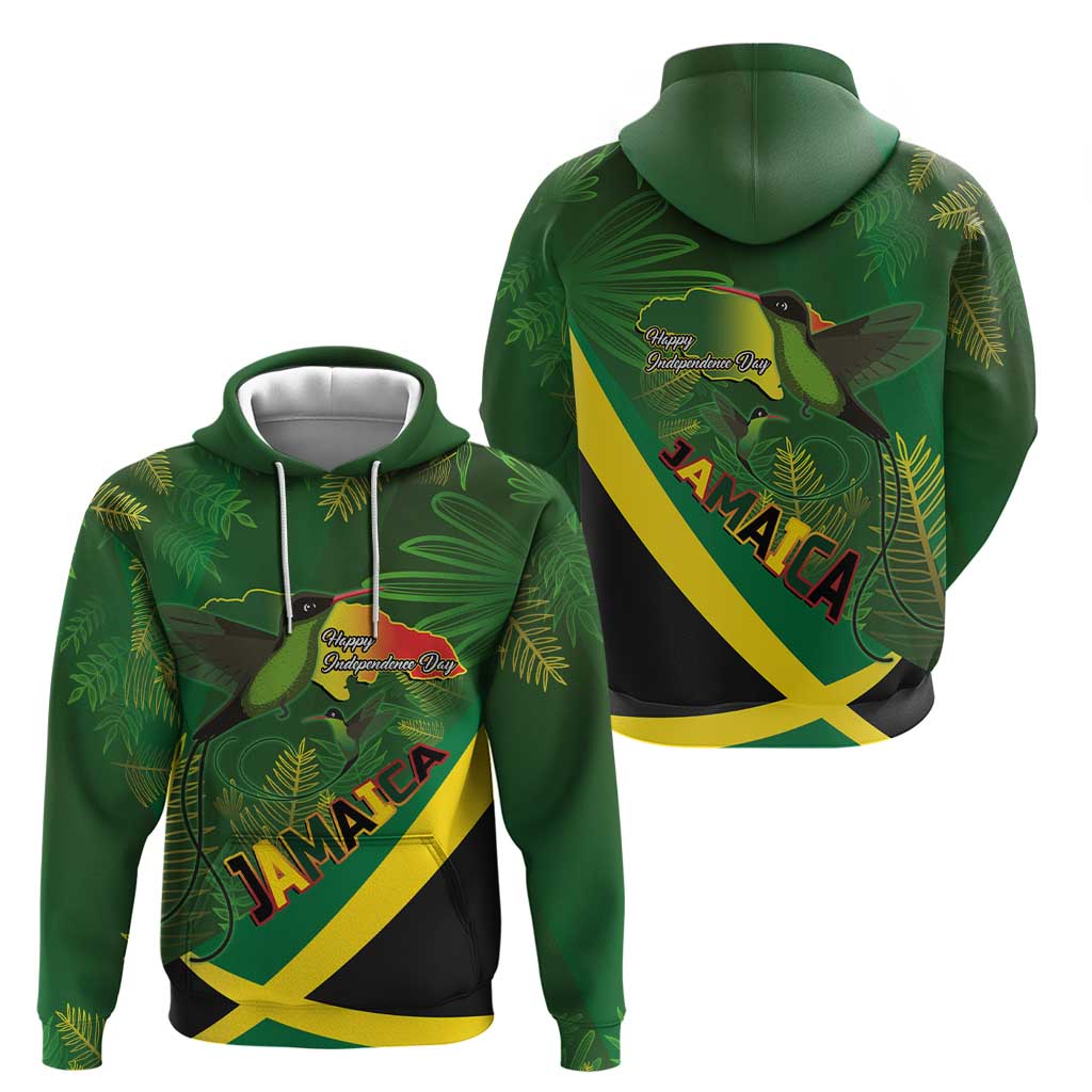 Jamaica Independence Day Hoodie Swallow-tail Hummingbird Tropical Plants and National Flag LT03