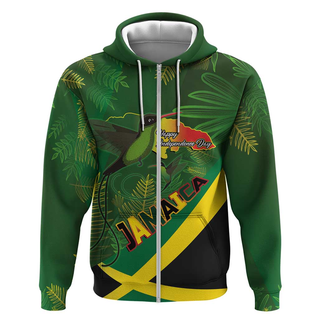 Jamaica Independence Day Hoodie Swallow-tail Hummingbird Tropical Plants and National Flag LT03