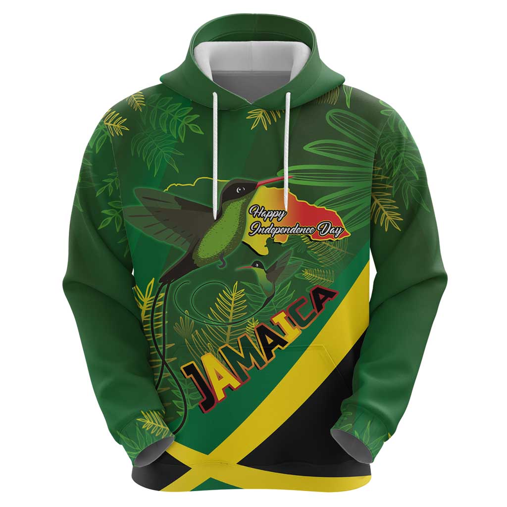 Jamaica Independence Day Hoodie Swallow-tail Hummingbird Tropical Plants and National Flag LT03