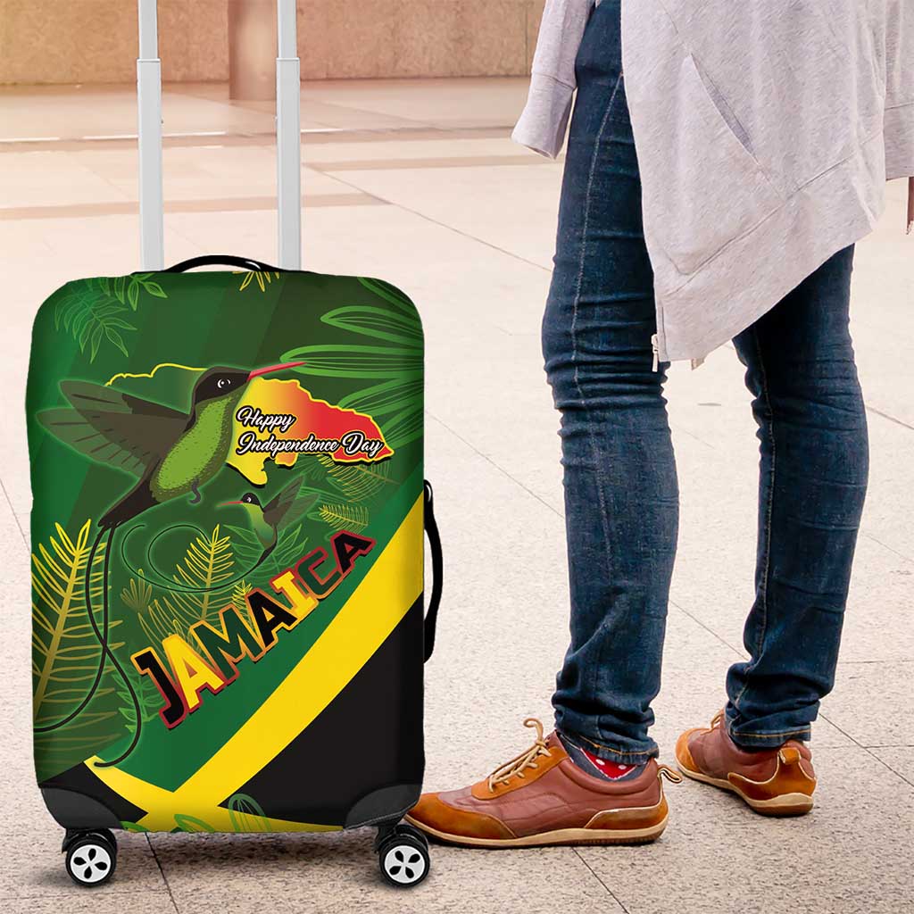 Jamaica Independence Day Luggage Cover Swallow-tail Hummingbird Tropical Plants and National Flag LT03