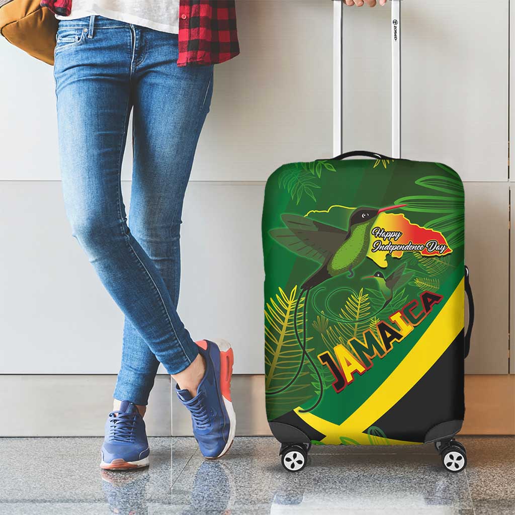 Jamaica Independence Day Luggage Cover Swallow-tail Hummingbird Tropical Plants and National Flag LT03