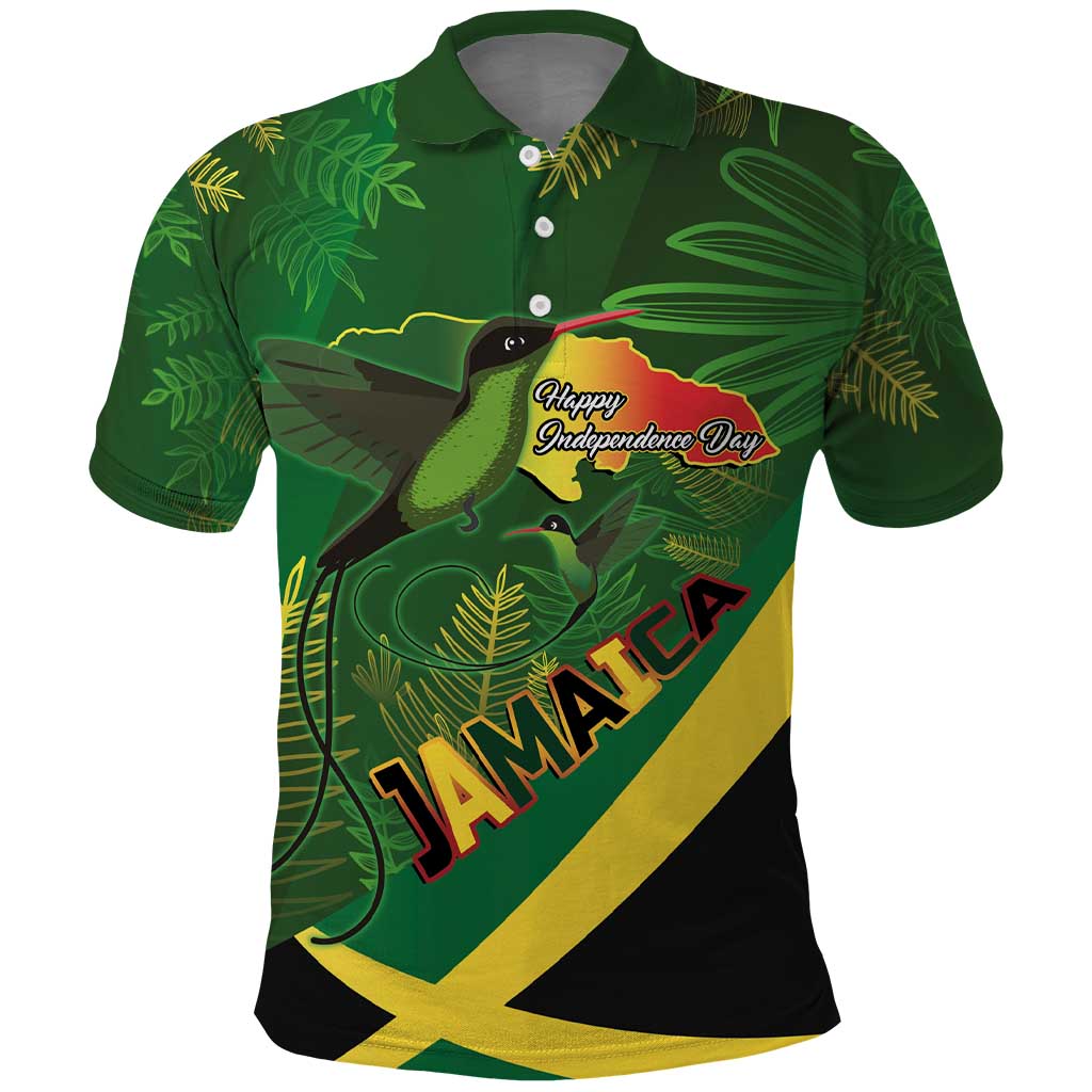 Jamaica Independence Day Polo Shirt Swallow-tail Hummingbird Tropical Plants and National Flag LT03