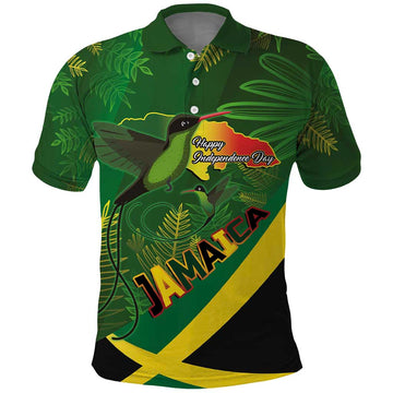 Jamaica Independence Day Polo Shirt Swallow-tail Hummingbird Tropical Plants and National Flag LT03