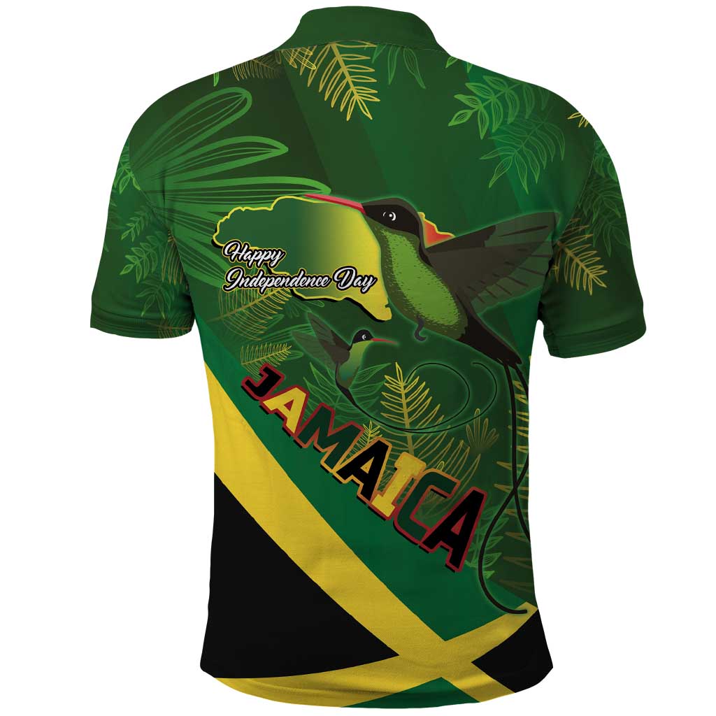 Jamaica Independence Day Polo Shirt Swallow-tail Hummingbird Tropical Plants and National Flag LT03