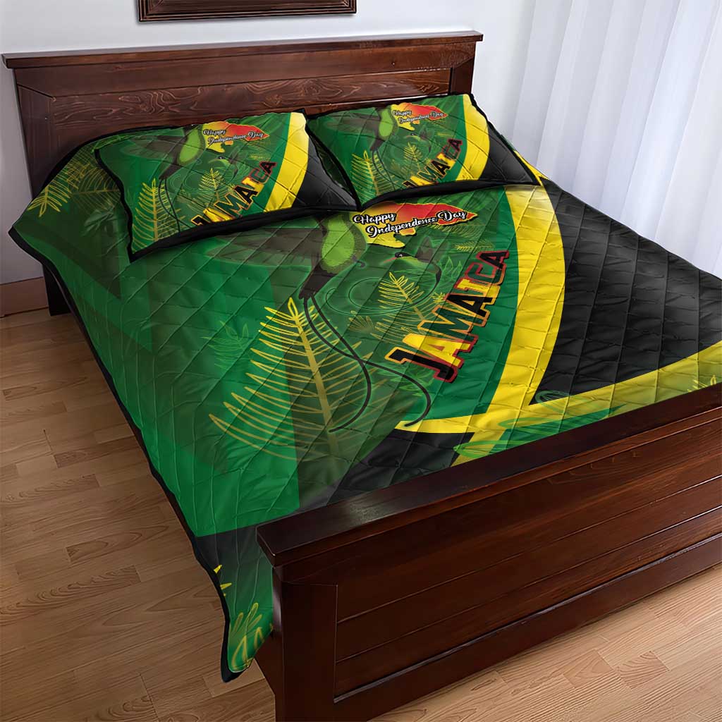 Afro Jamaica Independence Day Quilt Bed Set Swallow-tail Hummingbird with Tropical Plants LT03