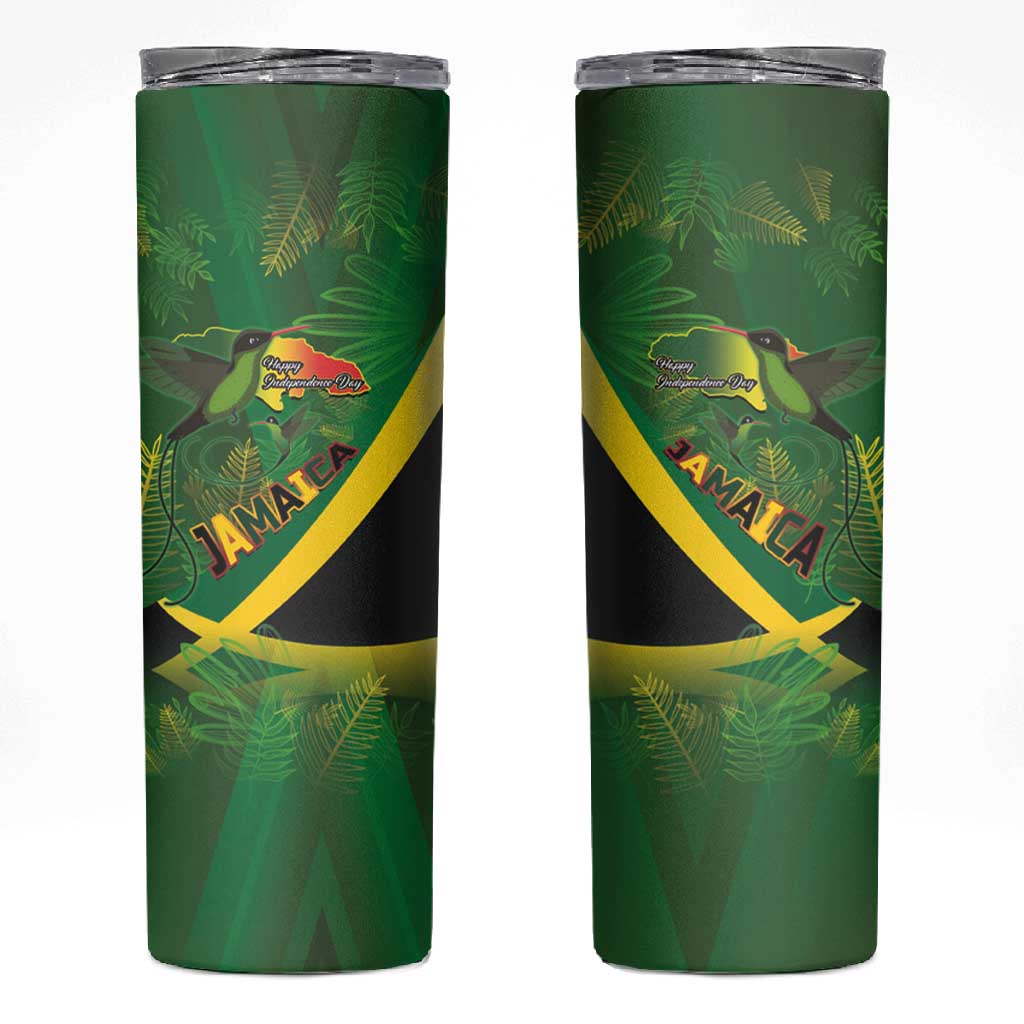 Afro Jamaica Independence Day Skinny Tumbler Swallow-tail Hummingbird with Tropical Plants LT03