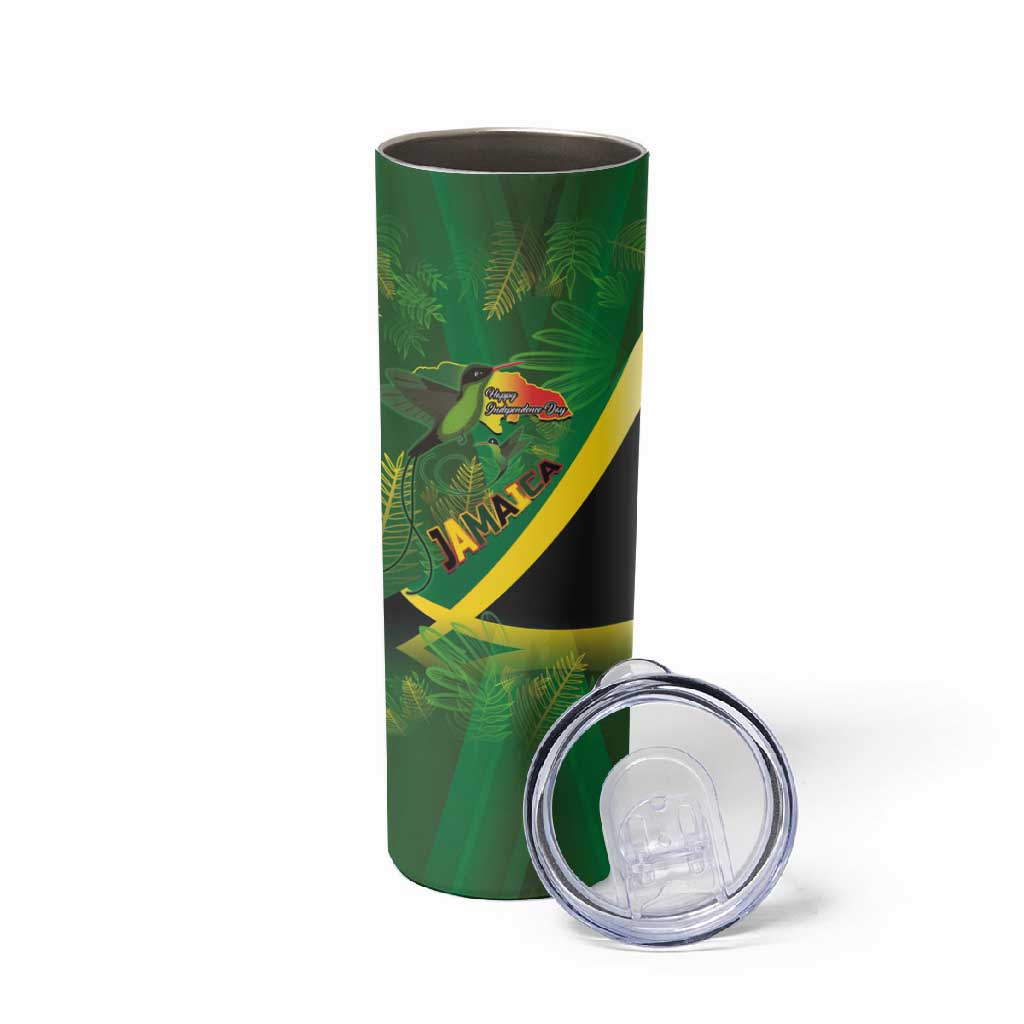 Afro Jamaica Independence Day Skinny Tumbler Swallow-tail Hummingbird with Tropical Plants LT03
