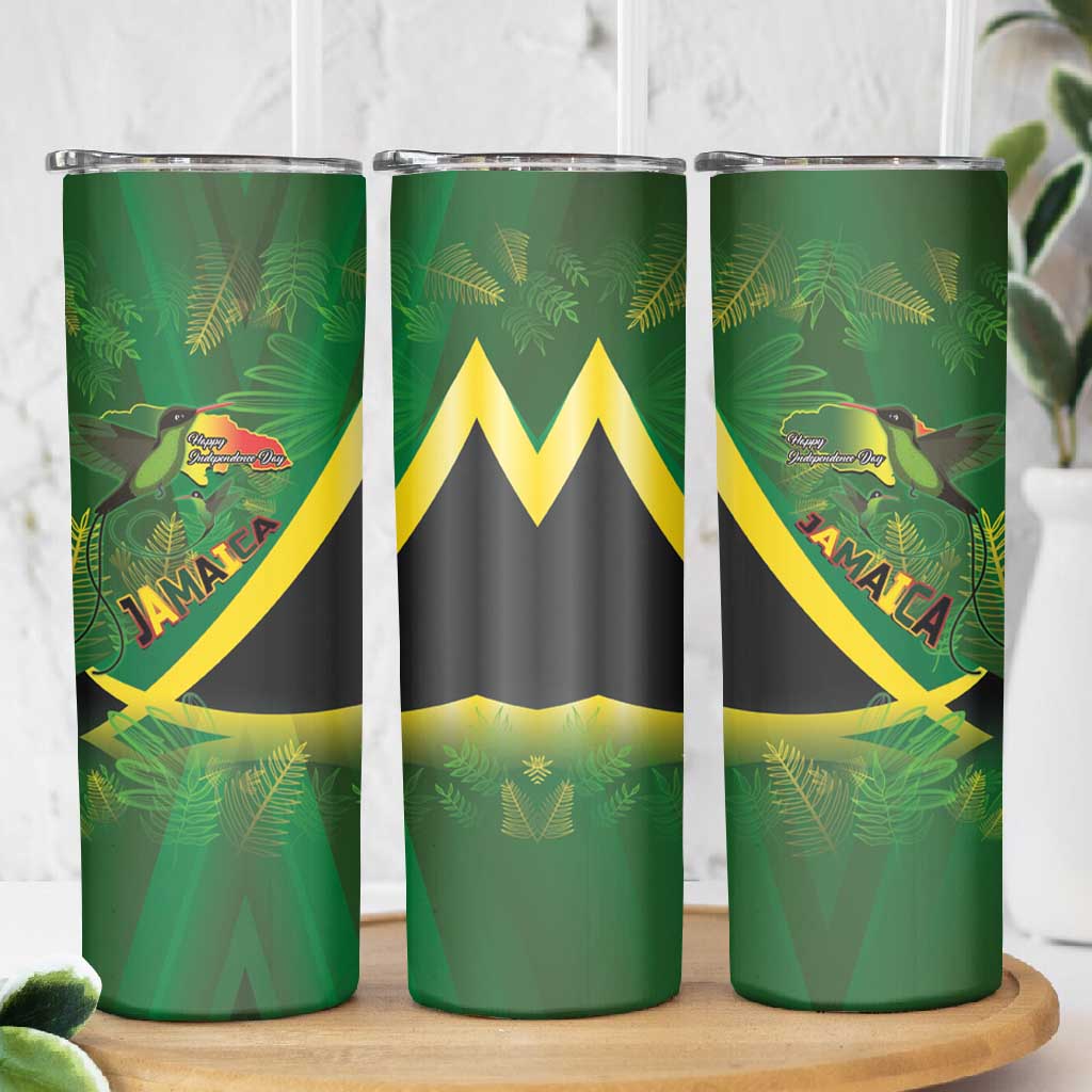 Afro Jamaica Independence Day Skinny Tumbler Swallow-tail Hummingbird with Tropical Plants LT03