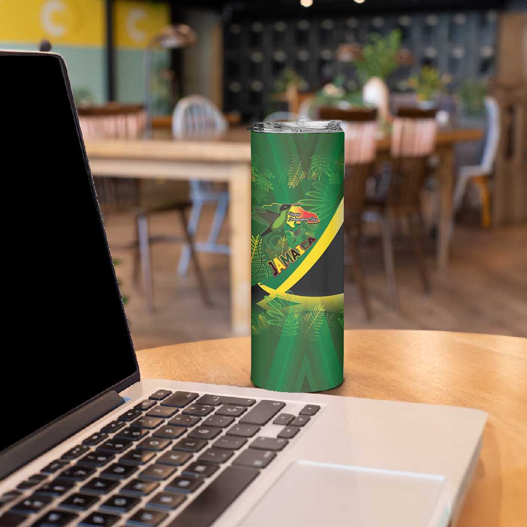 Afro Jamaica Independence Day Skinny Tumbler Swallow-tail Hummingbird with Tropical Plants LT03