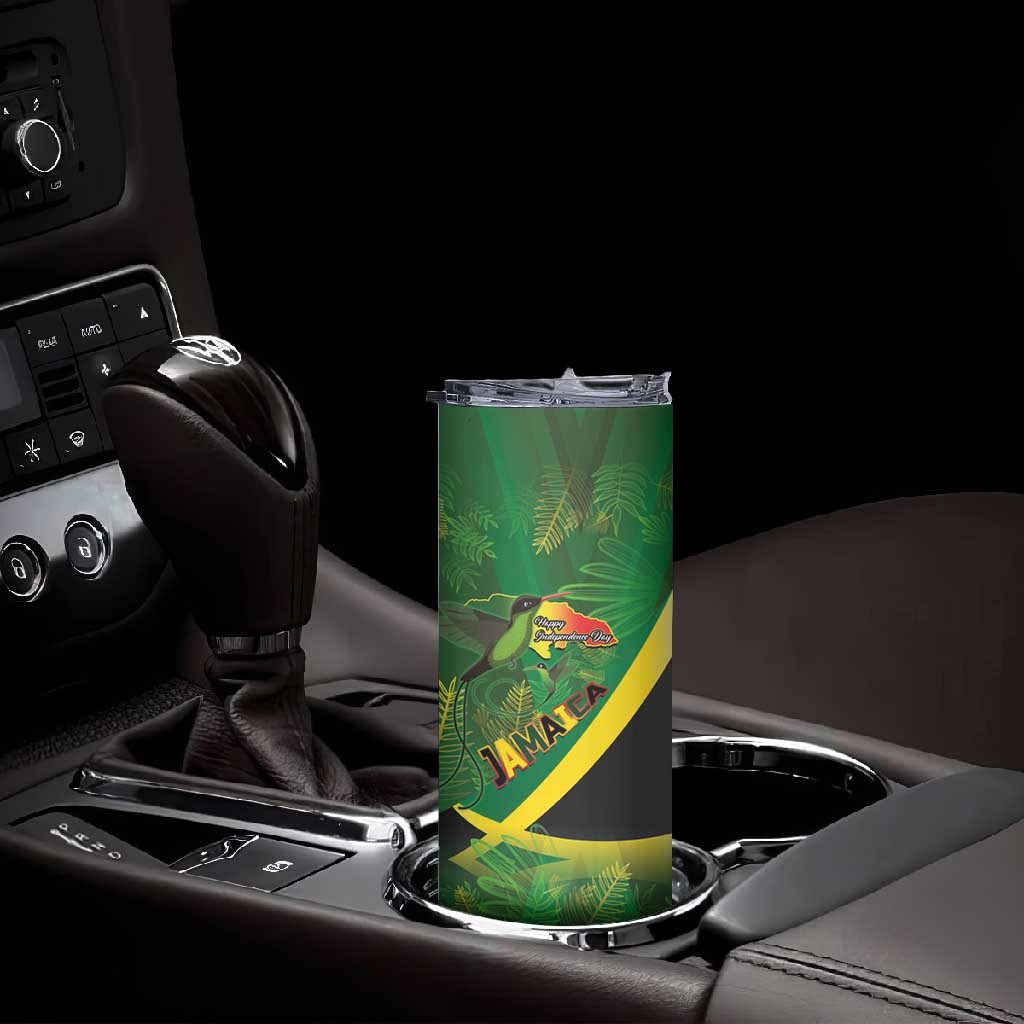 Afro Jamaica Independence Day Skinny Tumbler Swallow-tail Hummingbird with Tropical Plants LT03