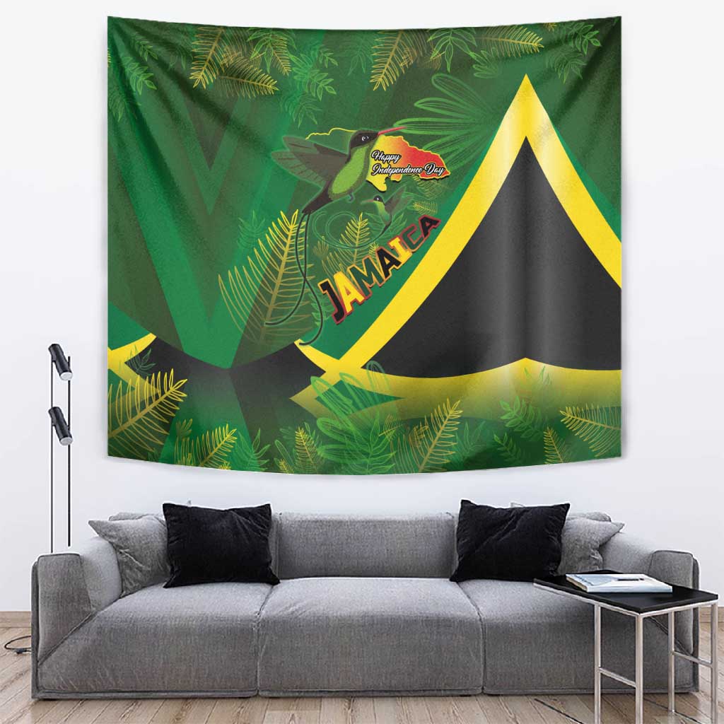 Afro Jamaica Independence Day Tapestry Swallow-tail Hummingbird with Tropical Plants LT03