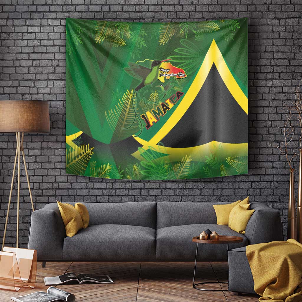 Afro Jamaica Independence Day Tapestry Swallow-tail Hummingbird with Tropical Plants LT03