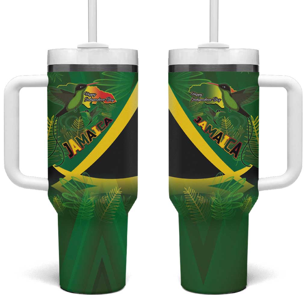 Afro Jamaica Independence Day Tumbler With Handle Swallow-tail Hummingbird with Tropical Plants LT03