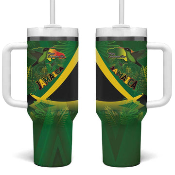 Afro Jamaica Independence Day Tumbler With Handle Swallow-tail Hummingbird with Tropical Plants LT03