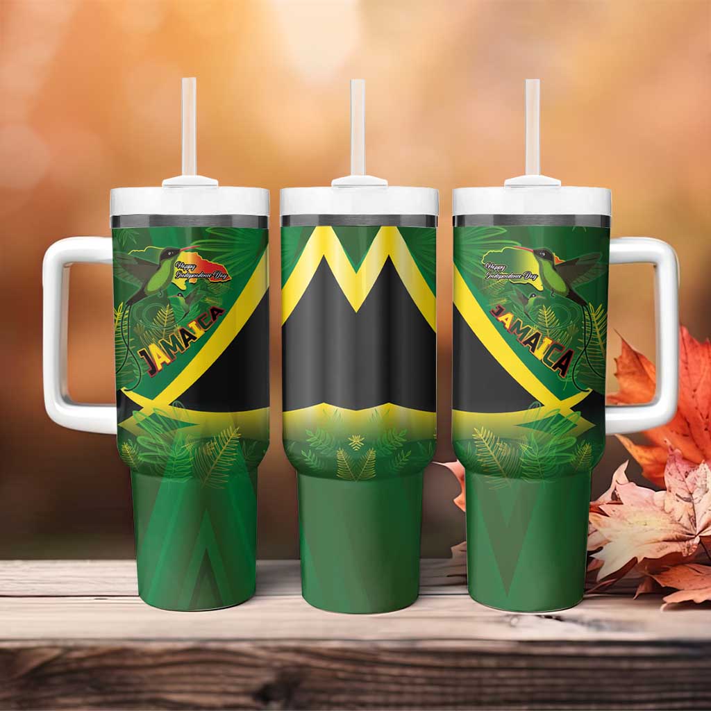 Afro Jamaica Independence Day Tumbler With Handle Swallow-tail Hummingbird with Tropical Plants LT03