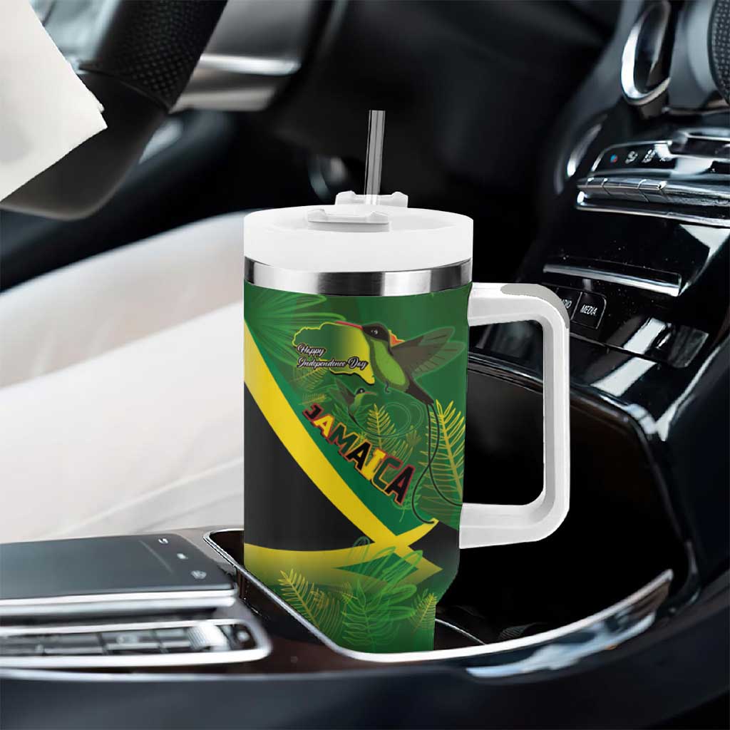 Afro Jamaica Independence Day Tumbler With Handle Swallow-tail Hummingbird with Tropical Plants LT03