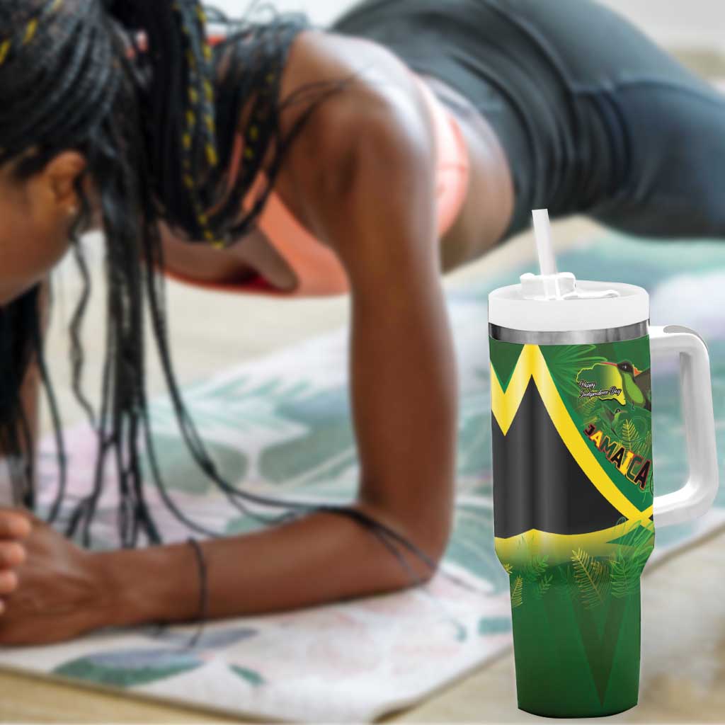 Afro Jamaica Independence Day Tumbler With Handle Swallow-tail Hummingbird with Tropical Plants LT03