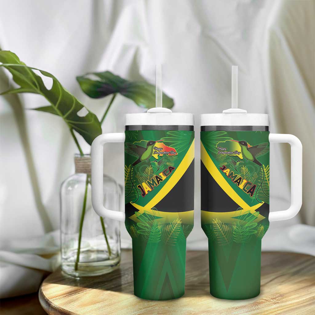 Afro Jamaica Independence Day Tumbler With Handle Swallow-tail Hummingbird with Tropical Plants LT03