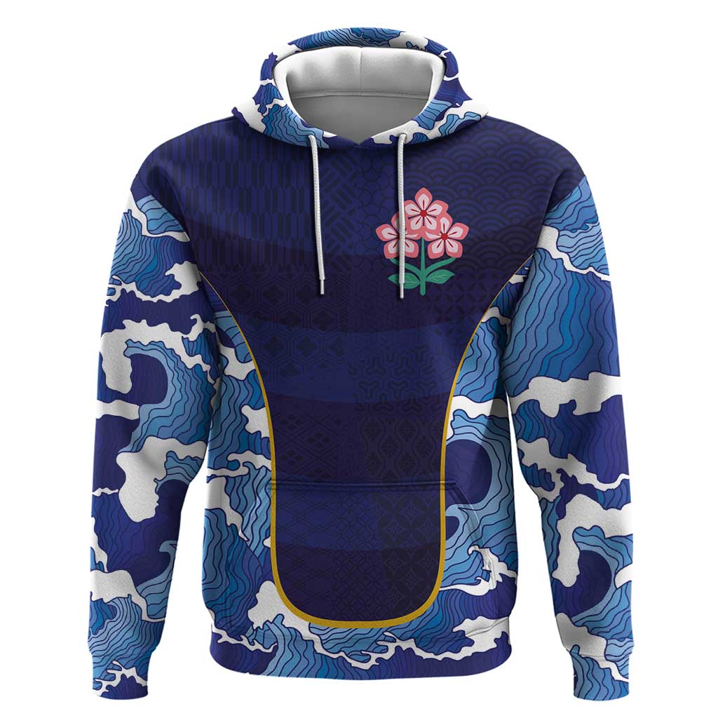 Custom Japan Pacific Rugby 2024 Hoodie Japanese Traditional Pattern and Sea Waves LT03