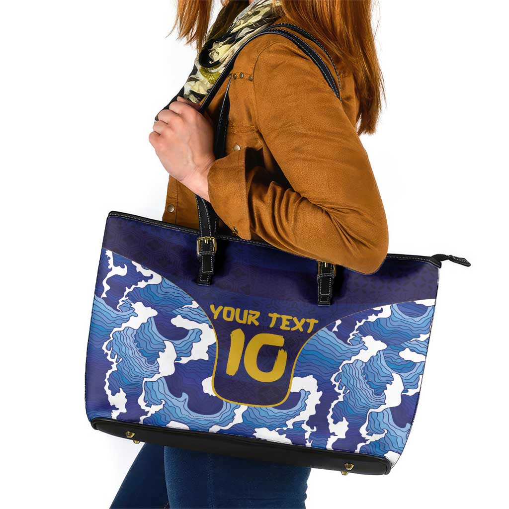Custom Japan Pacific Rugby 2024 Leather Tote Bag Japanese Traditional Pattern and Sea Waves LT03