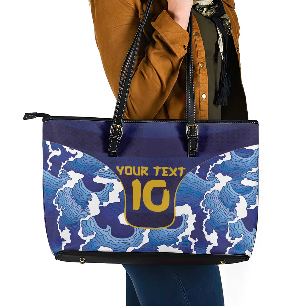 Custom Japan Pacific Rugby 2024 Leather Tote Bag Japanese Traditional Pattern and Sea Waves LT03