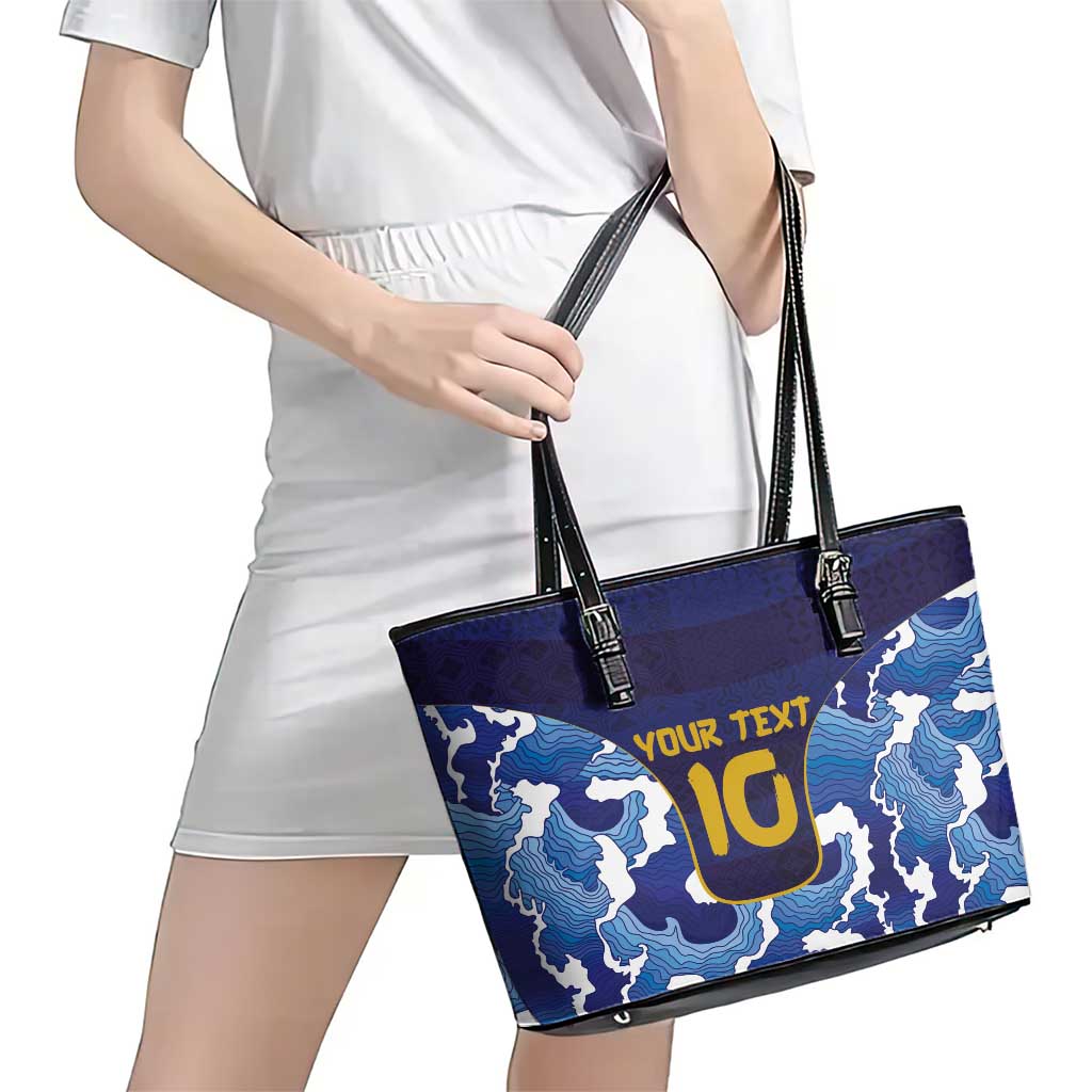 Custom Japan Pacific Rugby 2024 Leather Tote Bag Japanese Traditional Pattern and Sea Waves LT03