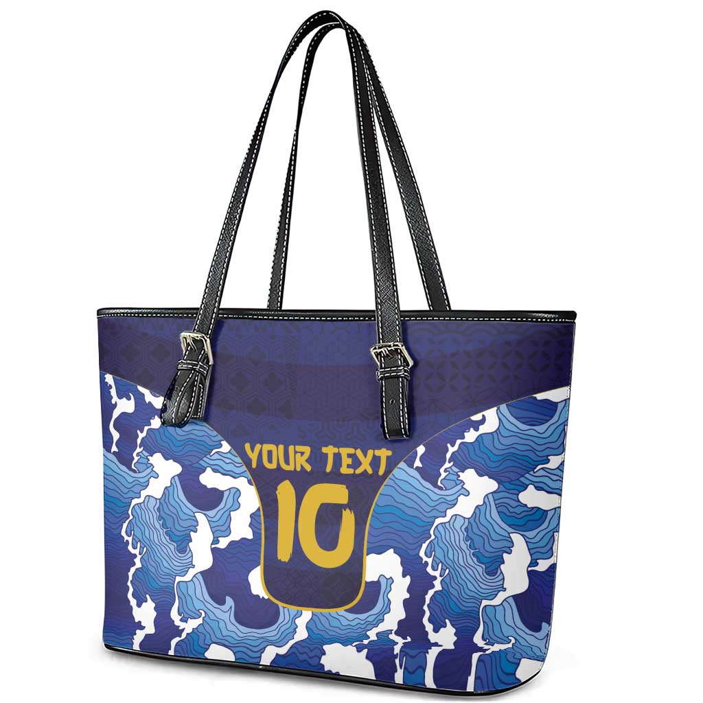 Custom Japan Pacific Rugby 2024 Leather Tote Bag Japanese Traditional Pattern and Sea Waves LT03