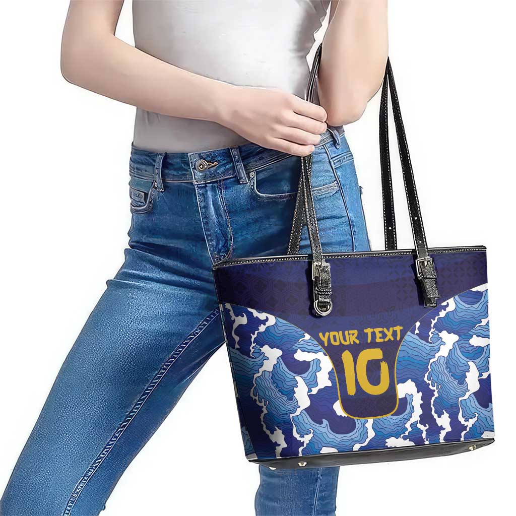 Custom Japan Pacific Rugby 2024 Leather Tote Bag Japanese Traditional Pattern and Sea Waves LT03