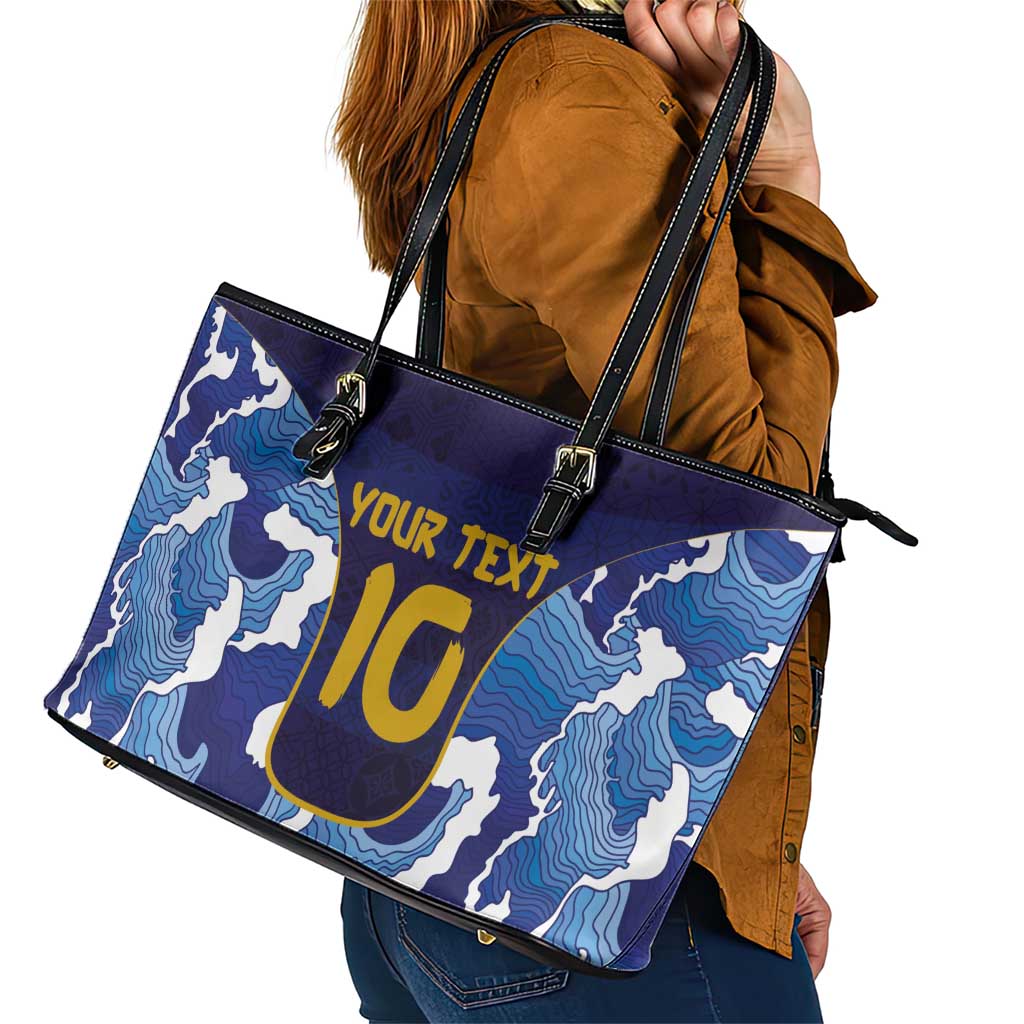 Custom Japan Pacific Rugby 2024 Leather Tote Bag Japanese Traditional Pattern and Sea Waves LT03