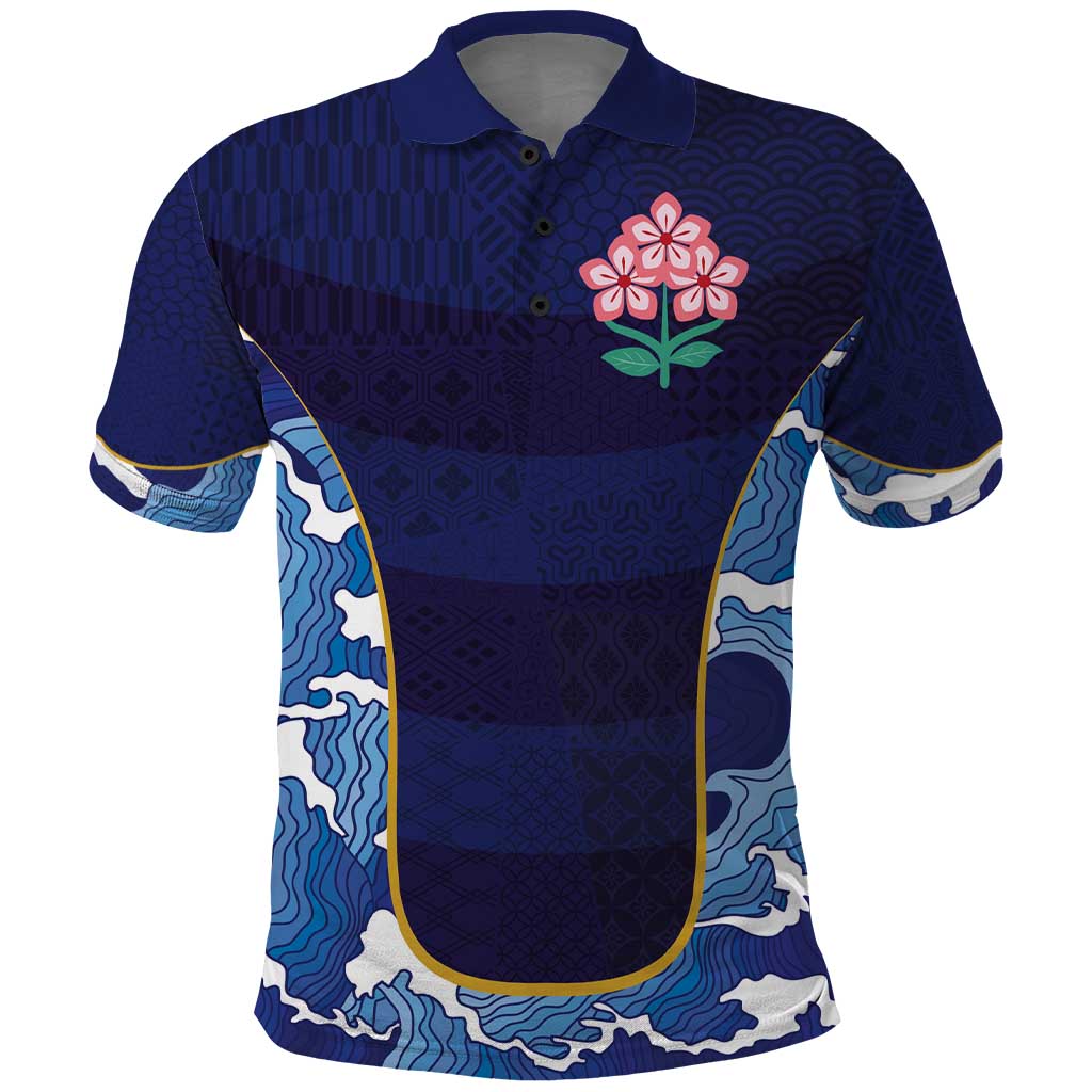 Custom Japan Pacific Rugby 2024 Polo Shirt Japanese Traditional Pattern and Sea Waves LT03