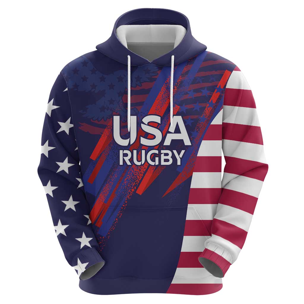 Custom United States Pacific Rugby 2024 Hoodie The Eagle and USA Flag Style LT03